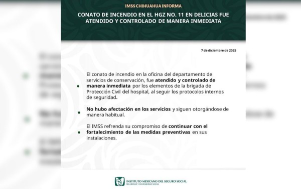 Sin daños tras connato de incendio en hospital del IMSS