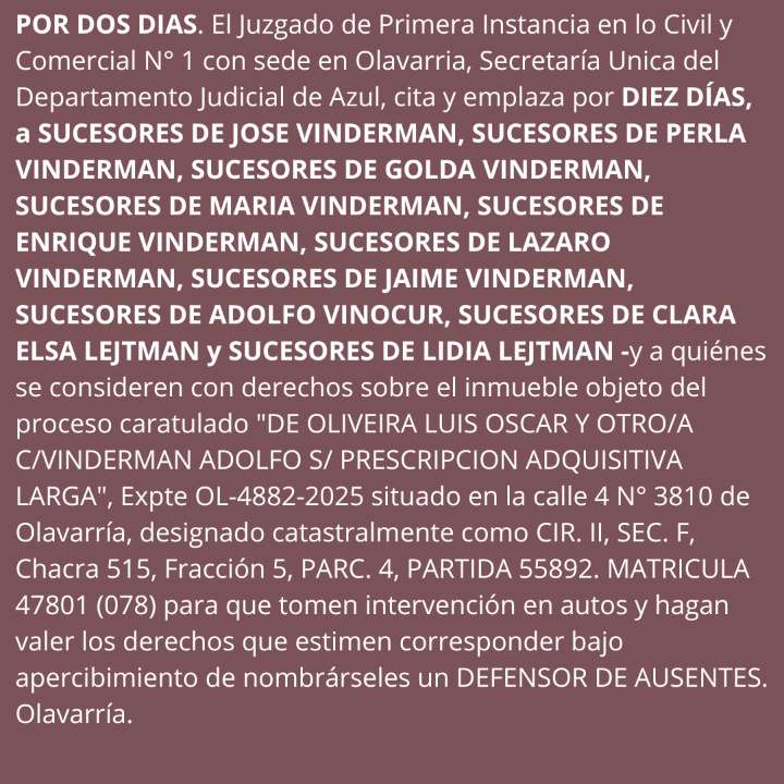 Edicto: sobre prescripcion adquisitiva larga