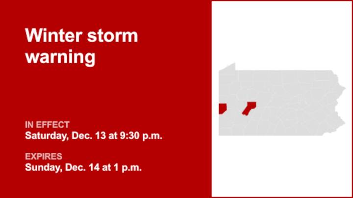 Winter storm warning issued for Beaver and Indiana counties until Sunday afternoon