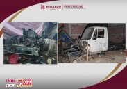 SSPH asegura predio en Tizayuca usado para desarmar tractocamiones robados.