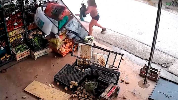 Furia en La Plata: una mujer destrozó una verdulería con un ladrillo