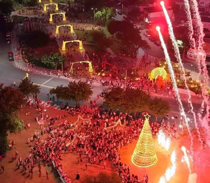 Di Nápoli encendió el Árbol de Navidad junto a las familias santarroseñas en el Parque Lineal
