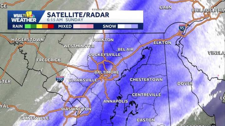 ALERT DAY WEATHER | Accumulating snowfall gives way to wind chills near 0 Sunday in Maryland