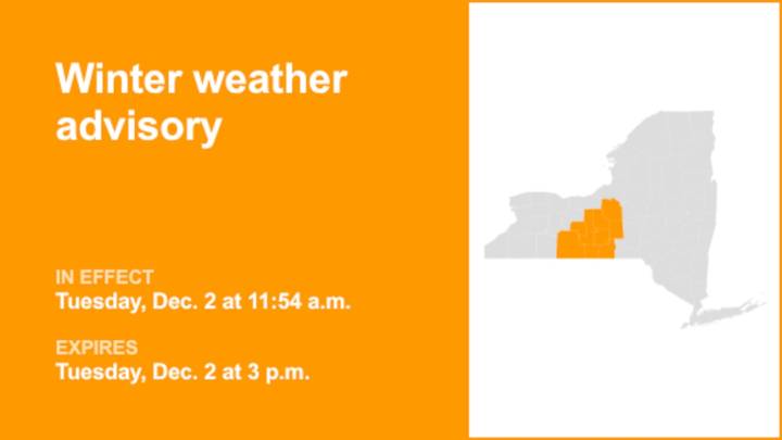 NY weather: Winter weather advisory active for part of New York until Tuesday afternoon