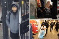Maniac who set homeless man on fire on subway seen fleeing on surveillance footage as cops hunt him