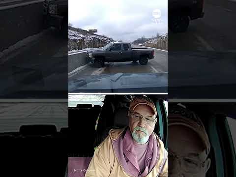 Alert driver avoids collision after pickup truck loses control