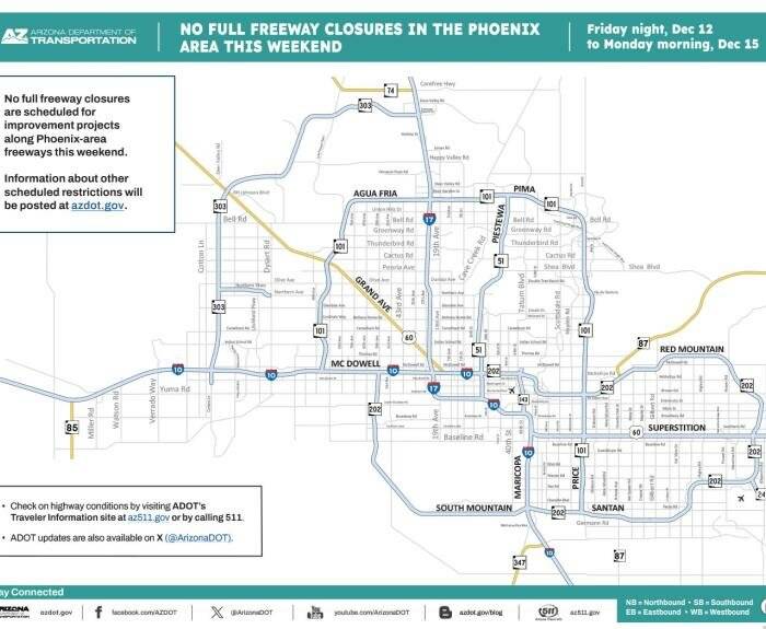 No major weekend freeway work planned in East Valley, Phoenix, West Valley