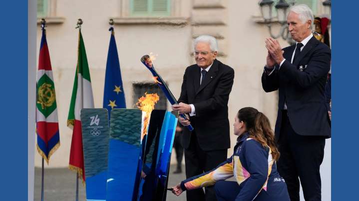 Cauldron for Milan Cortina Winter Olympics lit at Italy's presidential palace with 2 months to go