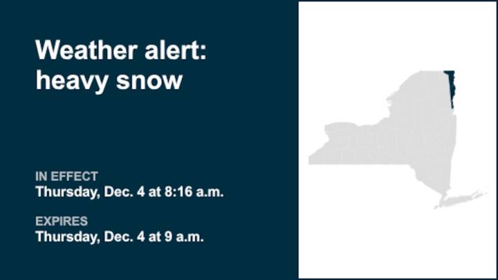 NY weather: Weather alert for heavy snow in Clinton and Essex counties Thursday morning