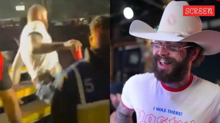 Post Malone falls while performing in India; dusts himself off and walks into the crowd. Watch