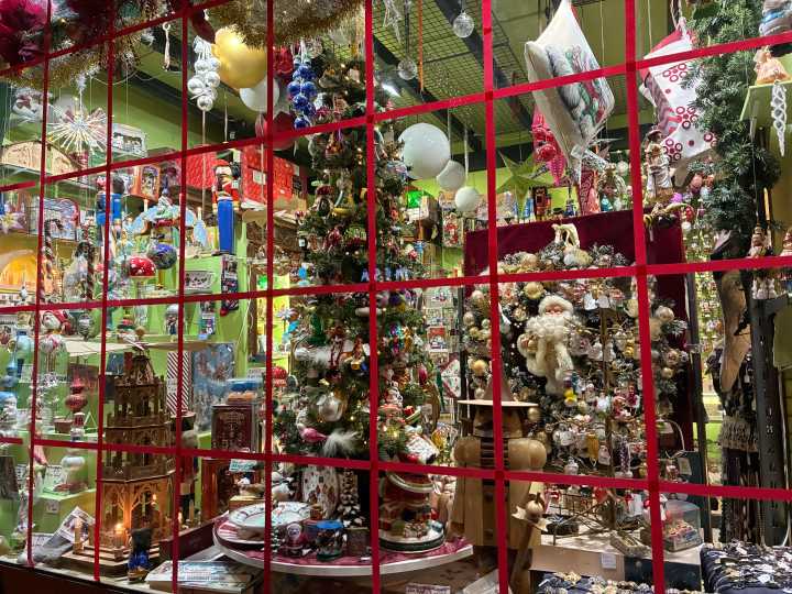 Holiday ornaments decorate life all year long in this Belgian shop