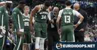 Giannis exits with a right calf strain after three minutes
