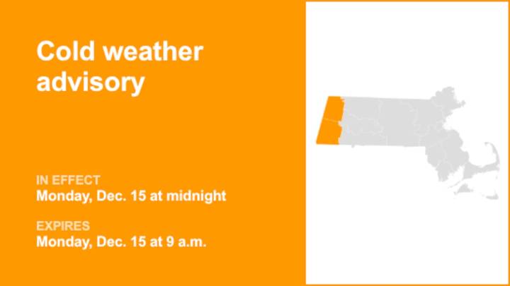 Cold weather advisory for Berkshire County for Monday 