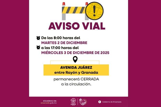 Se realizará cierre temporal en tramo de la avenida Juárez