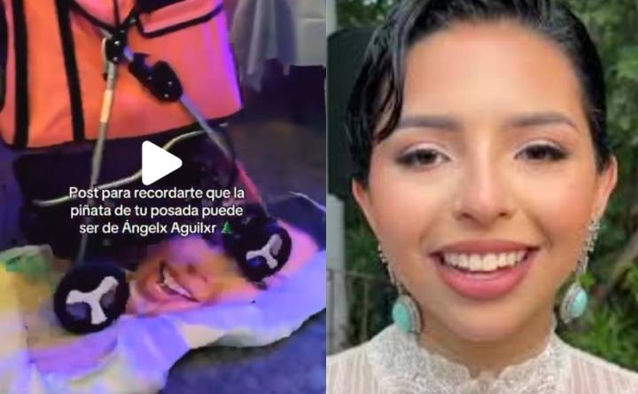VIDEO: Rompen piñata de Ángela Aguilar en posada navideña, ya es viral en TikTok