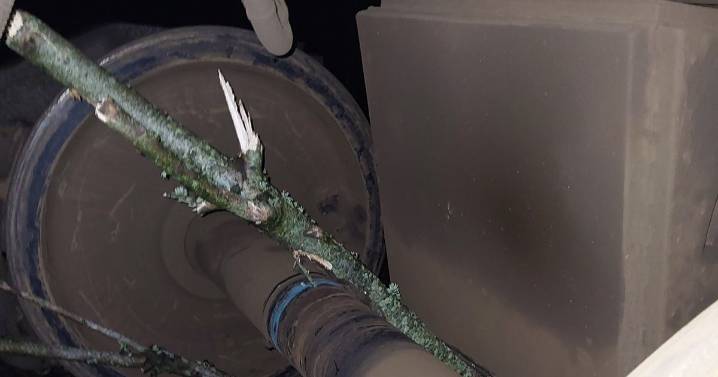 Flying trampoline strikes train in Storm Bram and fallen tree lodges under carriage