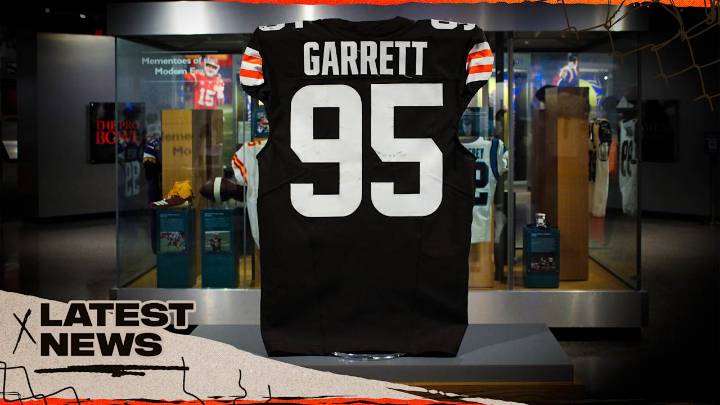 Myles Garrett's jersey on display in Pro Football Hall of Fame