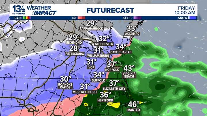 Wintry weather risk grows for inland Virginia on Friday; rain more likely near the coast