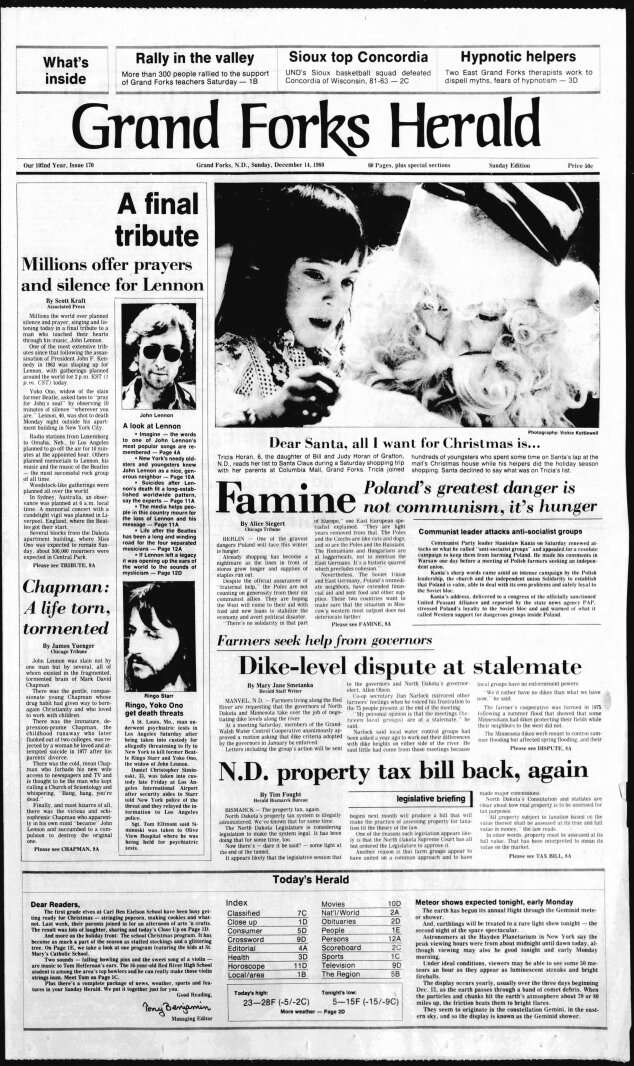 Today in History: December 14, 1980 - Winter stalls harvest in ND; Cavalier County wheat likely lost