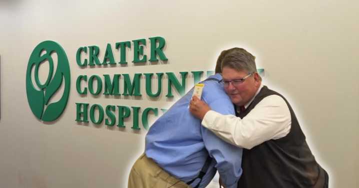 Wayne blesses Bill Humphreys with Crater Community Hospice for his 24/7 service to the community