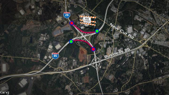 Ramps between I-85 and I-26 to close for overnight repairs next week