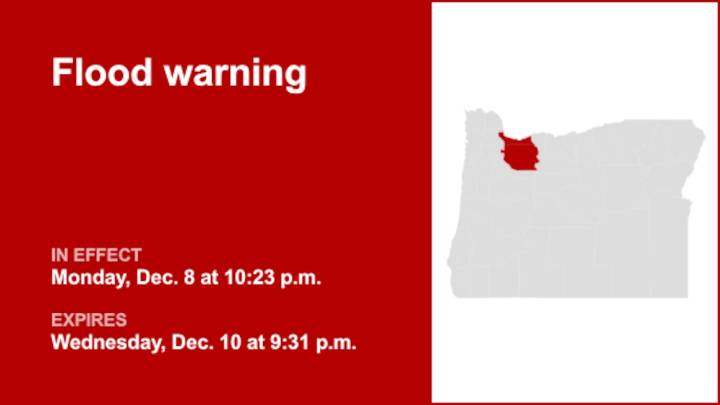 Flood warning affecting Clackamas and Multnomah counties from Monday to Wednesday