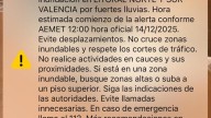 La Generalitat Valenciana envía un EsAlert a los móviles de Valencia por la alerta roja por lluvias