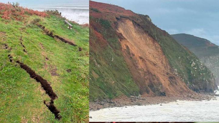 El temporal aumenta el riesgo de nuevos desprendimientos en los acantilados de Campelo, en Valdoviño