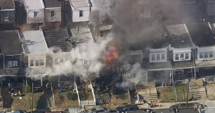 Large rowhome fire burning in Philadelphia's Ogontz neighborhood