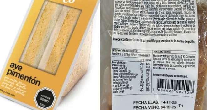 Alerta Alimentaria por Listeria en Sandwich ave pimentón comercializado a nivel nacional