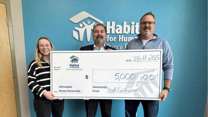 Habitat for Humanity Prince Edward-Hastings receives $5,000 donation from Peak Construction