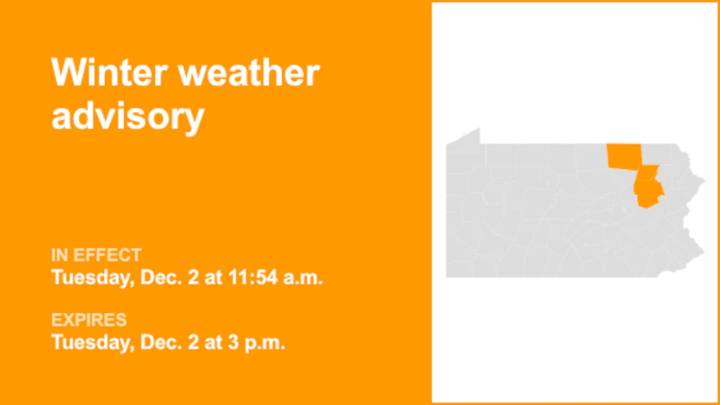 Update: Winter weather advisory active for Northeast Pa. until Tuesday afternoon