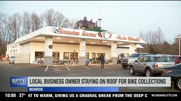 Car dealership owner living on roof in effort to collect bike for kids in need