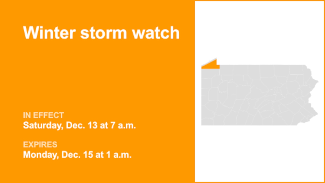 Winter storm watch active for Southern Erie from Saturday to Monday