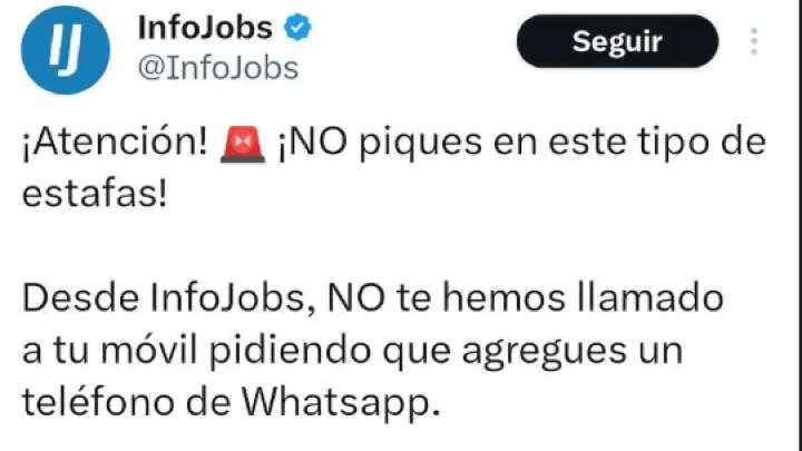 Ojo con el contestador fantasma: La nueva estafa de InfoJobs te pide un WhatsApp para u empleo falso
