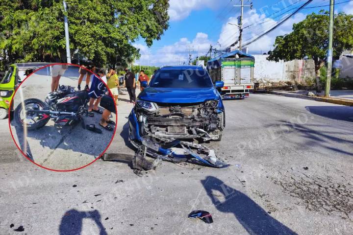 Motociclista termina lesionado tras ser impactado por un vehículo en la región 247 de Cancún