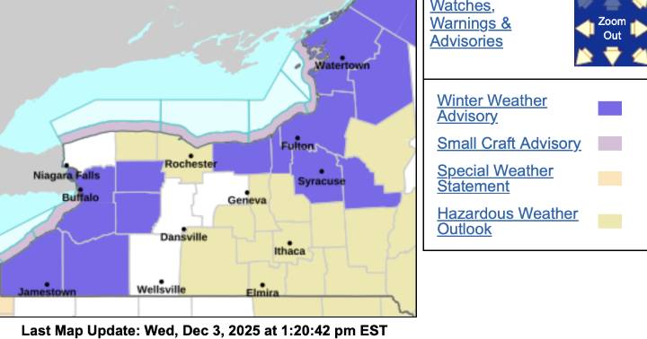 Winter weather advisories issued for Genesee and Wyoming counties