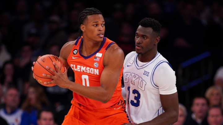 BYU's Keba Keita dunk bends rim, causes delay in Jimmy V Classic