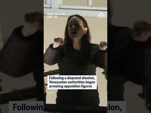 Nobel Peace Prize laureate María Corina Machado greets supporters in Oslo