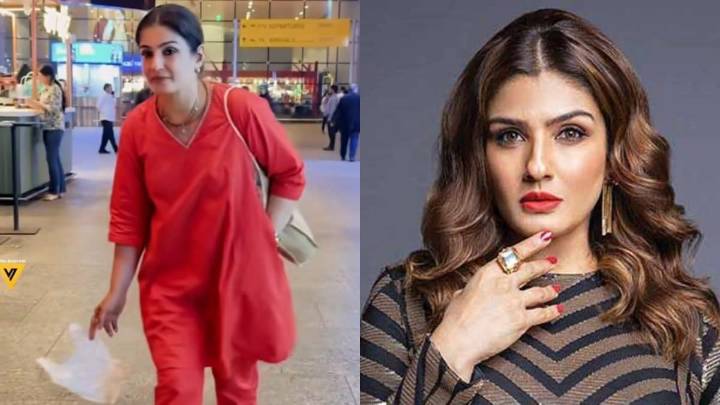 Raveena Tandon Stops To Pick Up Litter At Mumbai Airport; Fans Call Her ‘Classy And Grounded’