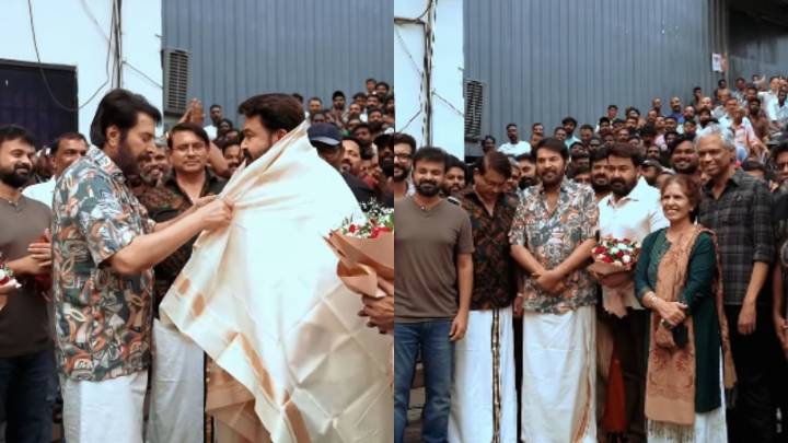Mammootty honours Mohanlal on Patriot set after Dadasaheb Phalke Award win