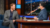 Prince Harry Crashes Stephen Colbert’s Monologue in Hallmark Movie Bit
