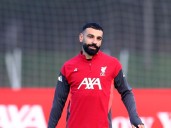 Mohamed Salah appears in good spirits during Liverpool training session
