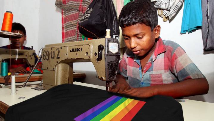 Child Worker's Spirits Really Lifted By All The Pride Merch He's Making For Major Corporations