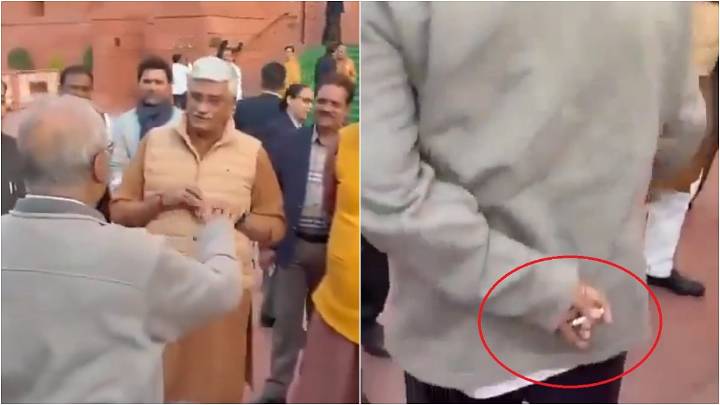 'Aaj Izzat Bacha Diya, Nahi Toh...': Union Ministers Gajendra Shekhawat & Giriraj Singh Confront TMC MP Saugata Roy For Smoking On Parliament Premises; Video