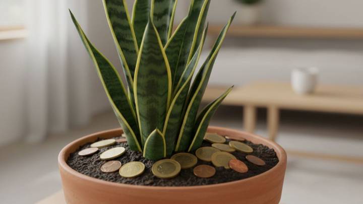 Para qué sirve poner monedas en la tierra de la lengua de suegra