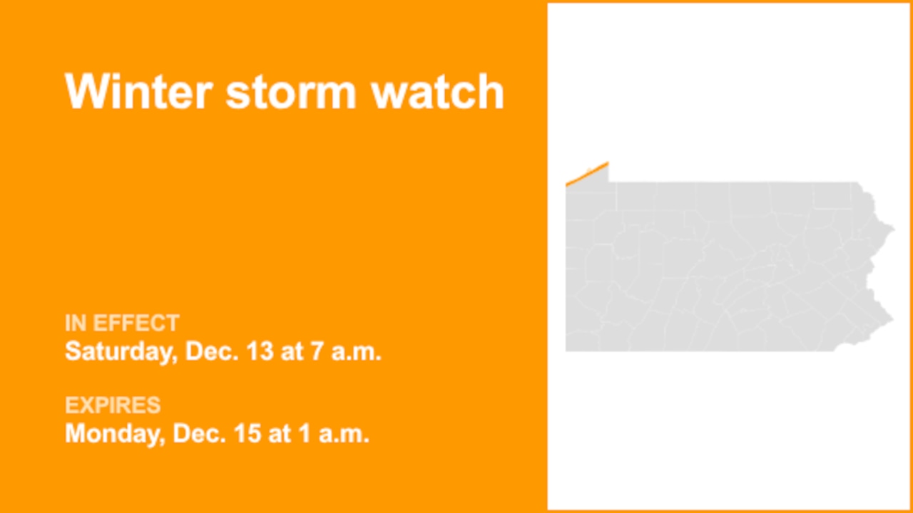 Winter storm watch active for Northern Erie from Saturday to Monday