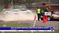 Palmview crews repaving road damaged by sewer...