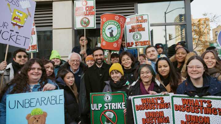 Zohran Mamdani and Bernie Sanders Join NYC Starbucks Workers on the Picket Line
