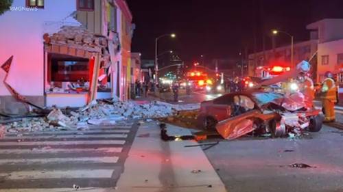 BMW driver slams into front of building in Santa Monica; 1 person hospitalized